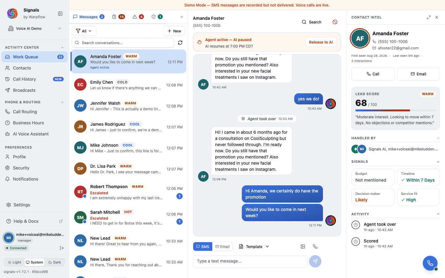 A staff photo beside their replies in a conversation