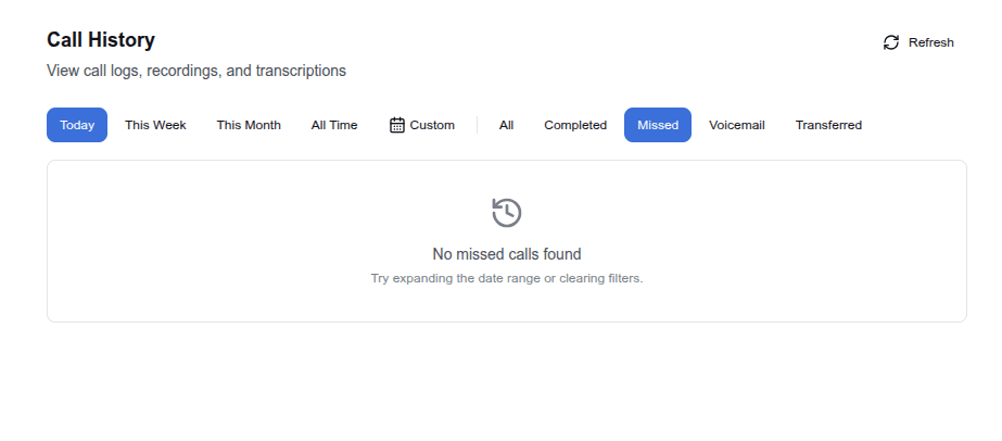 Call History page