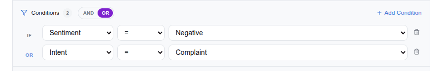 Condition builder with AND/OR toggle