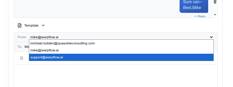 Email compose with alias selector