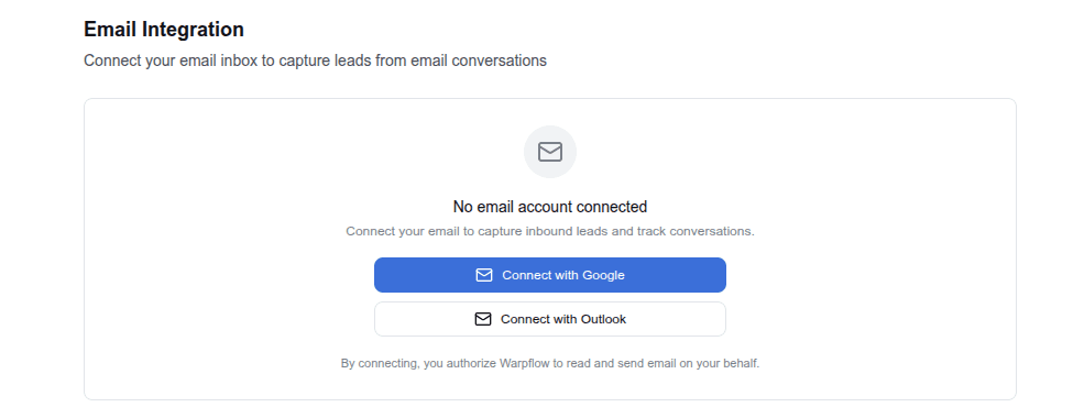 Email settings, before connection