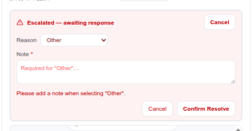 Resolve form — inline error