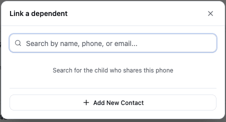 The Link a dependent dialog with the contact search open