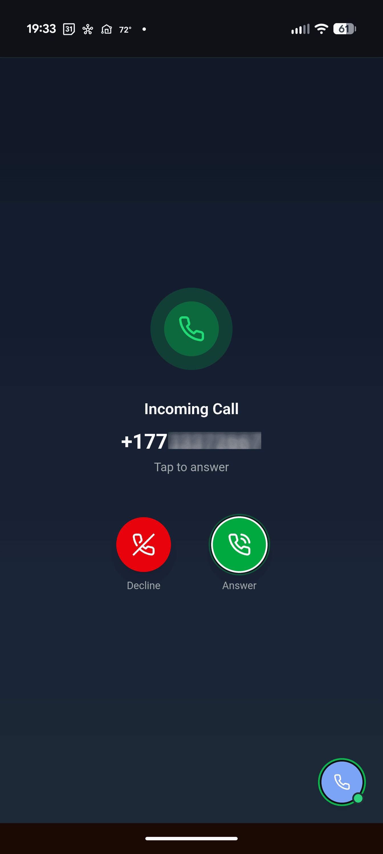 Incoming call on mobile