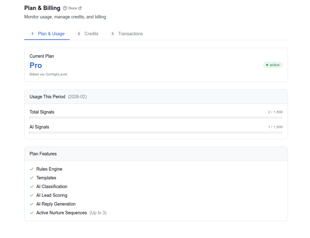 Plan & Billing tabs