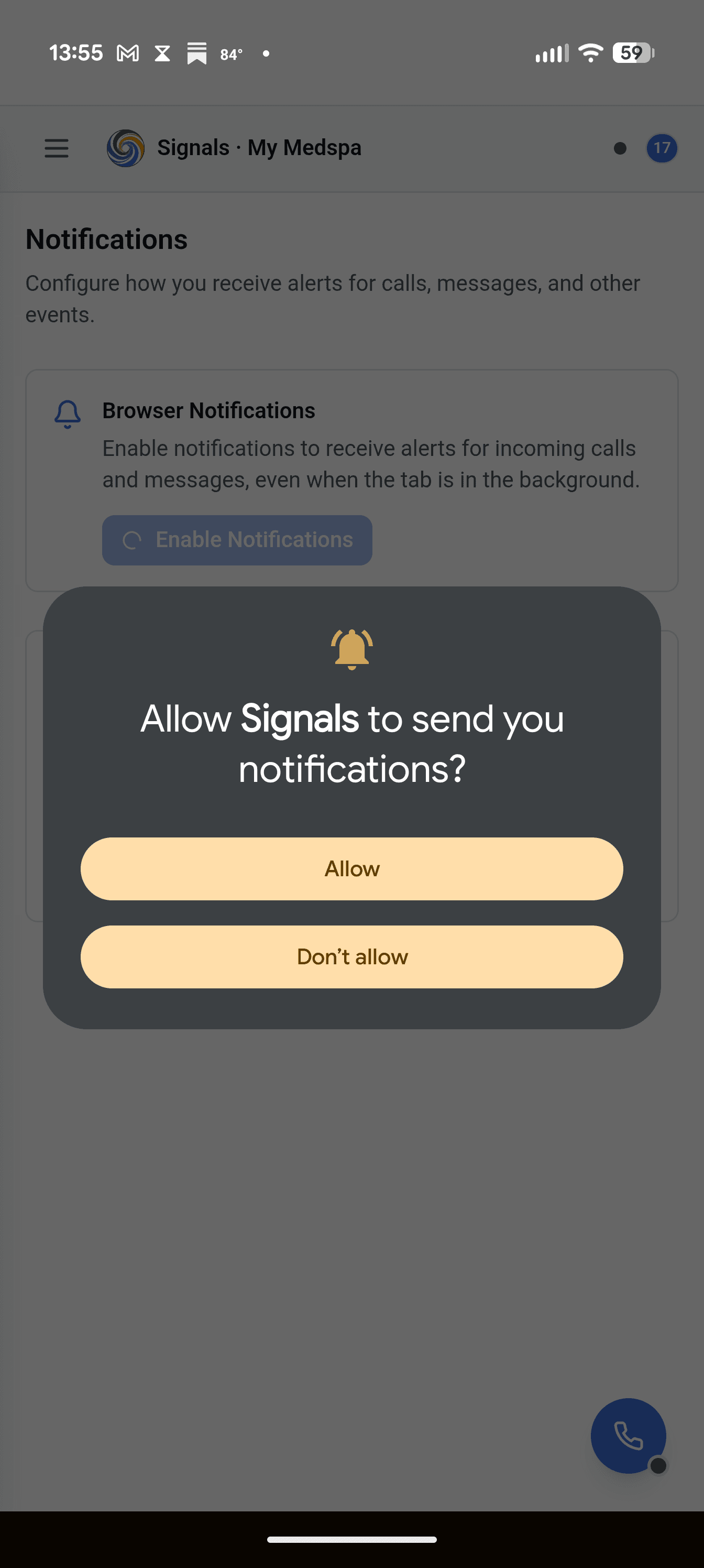 Push notification permission prompt