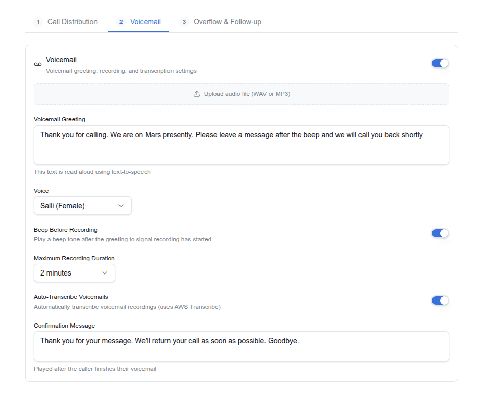 Voicemail settings